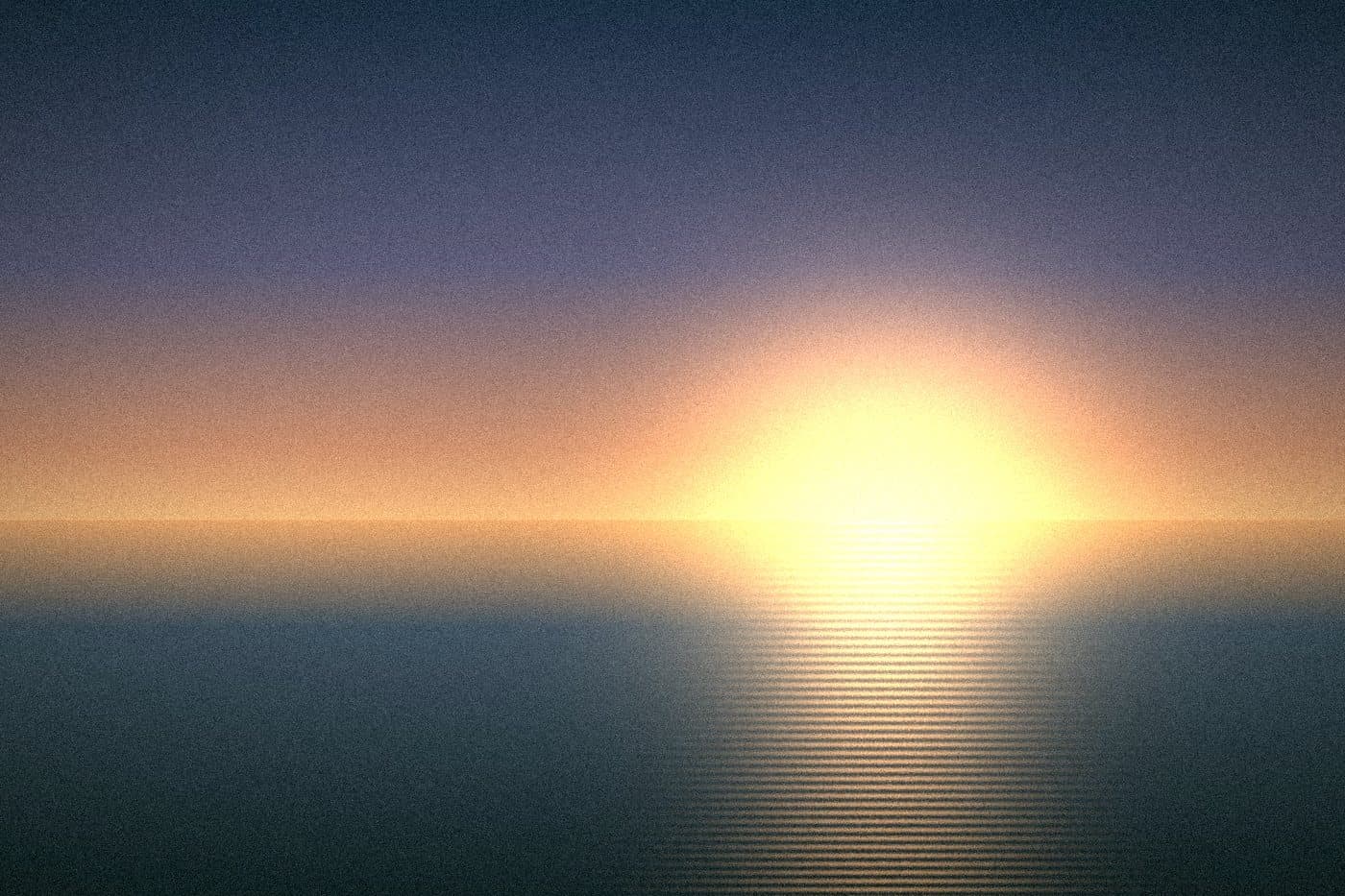 The same scene after Faded Film: a vivid sunset with an orange sun and a violet-blue sky