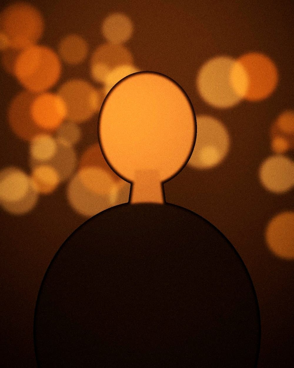 The same silhouette after Golden Hour: warm amber skin tones against glowing orange lights