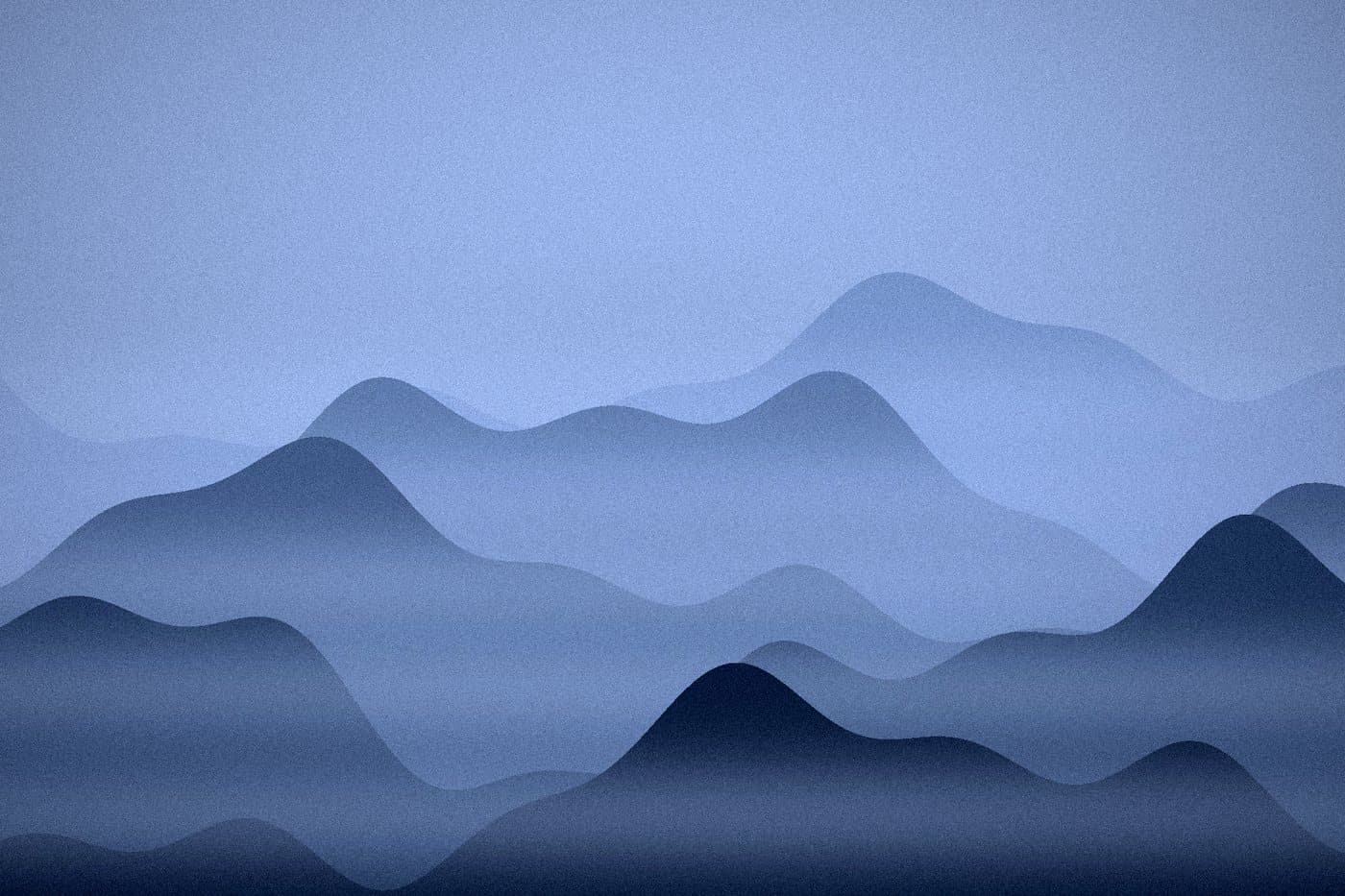 The same hills after Midnight Blue: deep blue layers fading into a pale blue sky