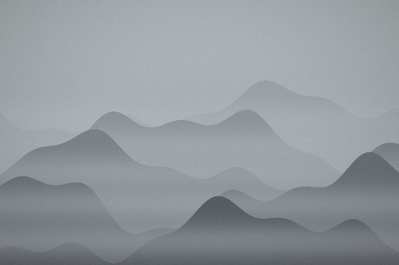 Layers of misty grey hills, before editing