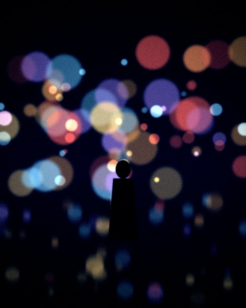 The same silhouette after Moody Teal: deep shadows with vivid red, blue and violet lights